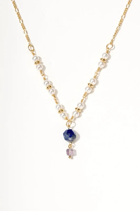 Diamond Pendant Necklace-Ivory Pearl and Lapis Pendant Necklace