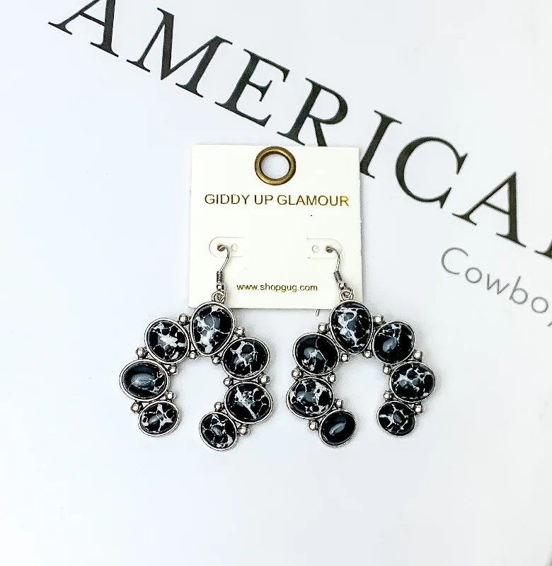 Unique Gold Earrings-Squash Blossom Stone Earrings In Black