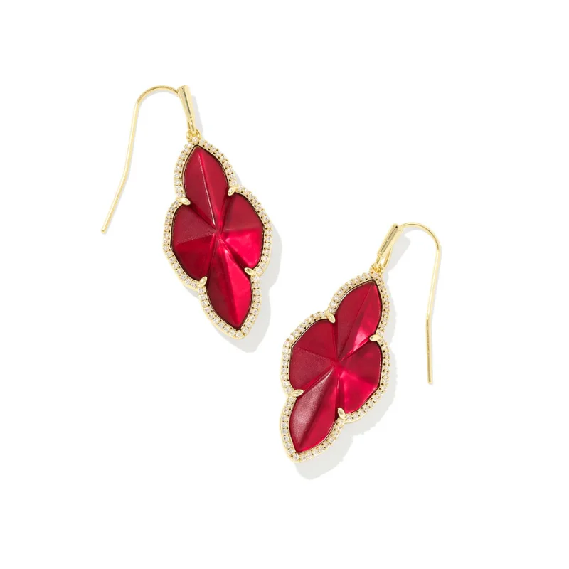 Diamond Dangle Earrings-Kendra Scott | Abbie Pave Frame Gold Drop Earrings in Cranberry Red Illusion