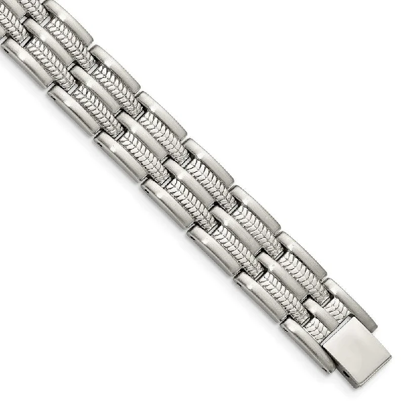 Elegant Silver Wedding Bracelet-Stainless Steel Brushed and Polished 8.75in Bracelet