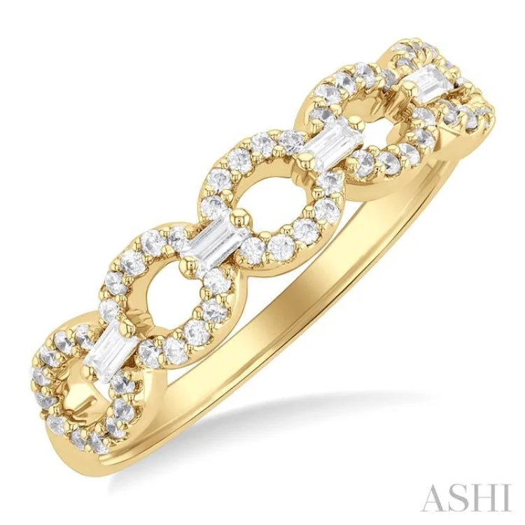 Birthstone Engagement Ring-1/4 ctw Open Link Baguette And Round Cut Diamond Stackable Fashion Band in 10K Yellow Gold