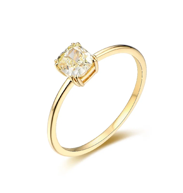 Luxury Engagement Ring Set-Cushion Light Yellow Simple Diamond Ring