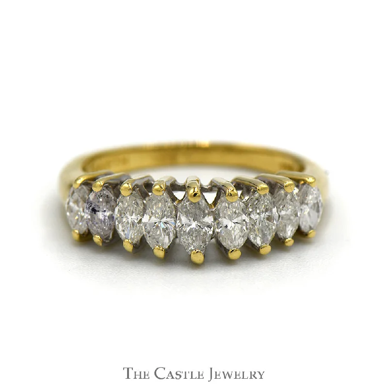 Stunning Platinum Engagement Ring-1cttw 9 Marquise Cut Diamond Band in 14k Yellow Gold