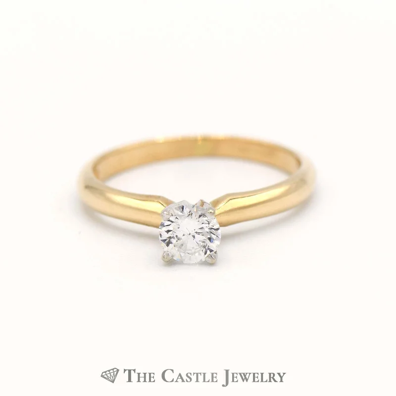 Gold Wedding Ring-.38ct Round Diamond Solitaire Engagement Ring in 14k Yellow Gold