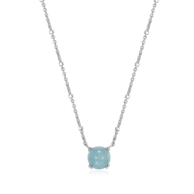 Luxury Beaded Necklace-Samuel B. Aquamarine Solitaire Birthstone Sparkle Necklace - March