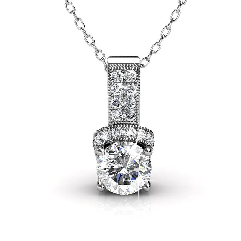 Classic Necklace with Diamonds-Laya 18k White Gold Plated Pendant Necklace with Swarovski Crystals