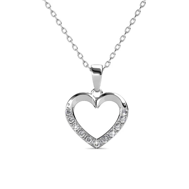 Elegant Wedding Necklace-Chelsea 18k White Gold Plated Silver Heart Necklace with Swarovski Crystals