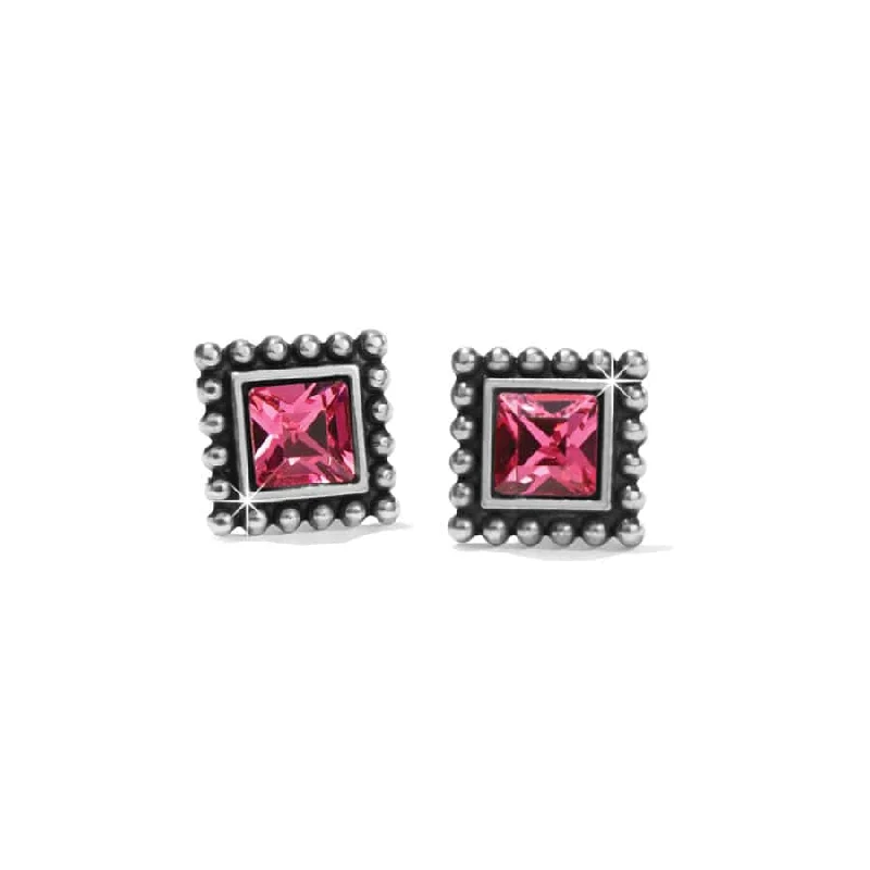 Personalized Name Earrings-Brighton | Sparkle Square Mini Post Earrings in Pink Crystal