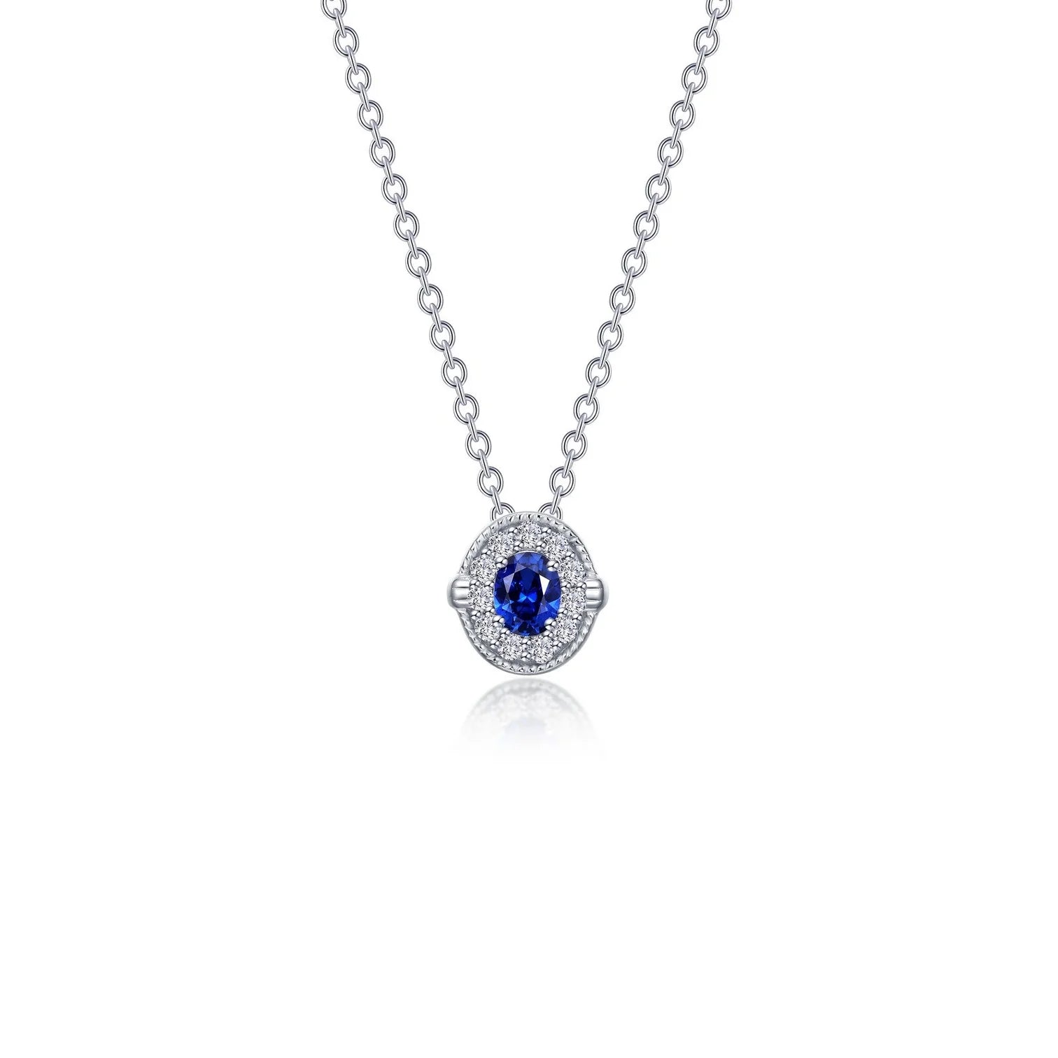 Sapphire Necklace for Women-Lafonn Simulated Diamond & Sapphire Halo Necklace N0320CSP20