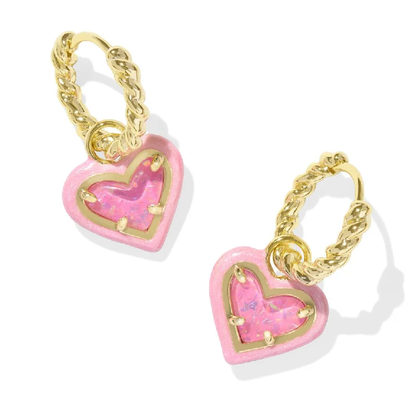 Black Diamond Earrings-Kendra Scott | Ari Heart Gold Enamel Framed Huggie Earrings in Pink Iridescent Glitter Glass