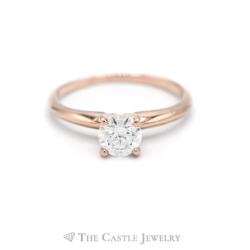 Customizable Engagement Ring-1/2ct Round Brilliant Cut Diamond Solitaire Engagement Ring in 14k Rose Gold