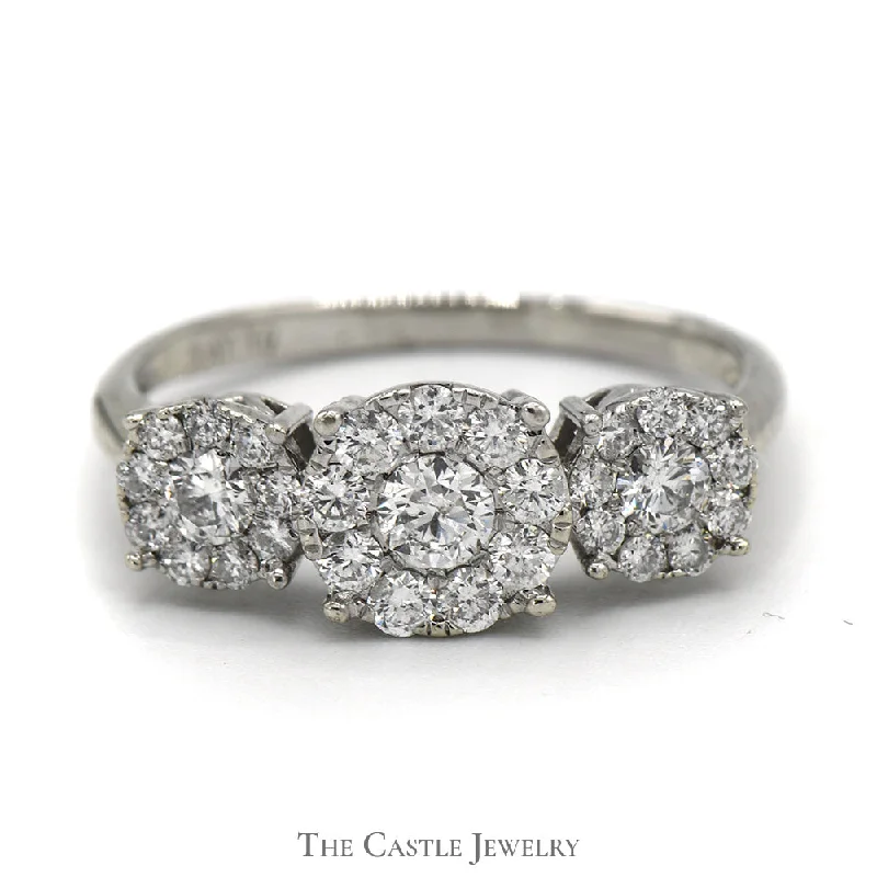 Modern Engagement Ring-1cttw Triple Round Diamond Cluster Ring in Platinum