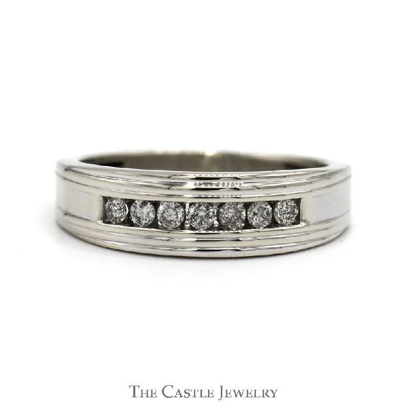 Custom Wedding Band-Men's 1/4cttw Nick Set Diamond Wedding Band in 10k White Gold