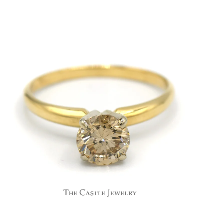 Customizable Wedding Band Set-1ct Cognac Brown Diamond Solitaire Engagement Ring in 14k Yellow Gold