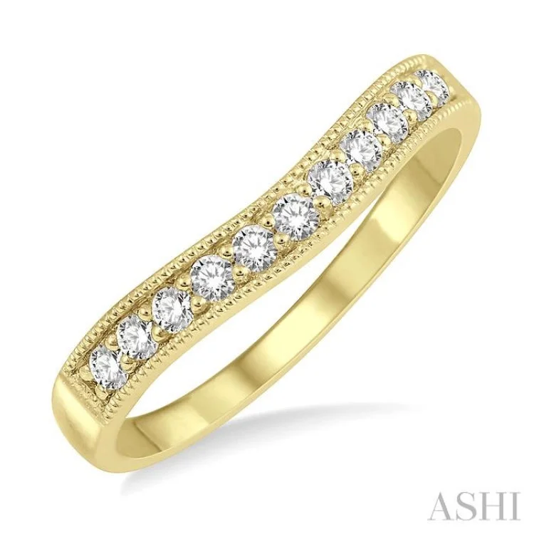 Unique Wedding Ring Set for Couples-1/4 Ctw Curved Center Milgrain Border Round Cut Diamond Wedding Band in 14K Yellow Gold