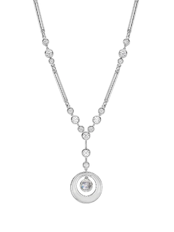 Wedding Necklace with Pearls-Raindance Diamond Moonstone Enamel Platinum Pendant