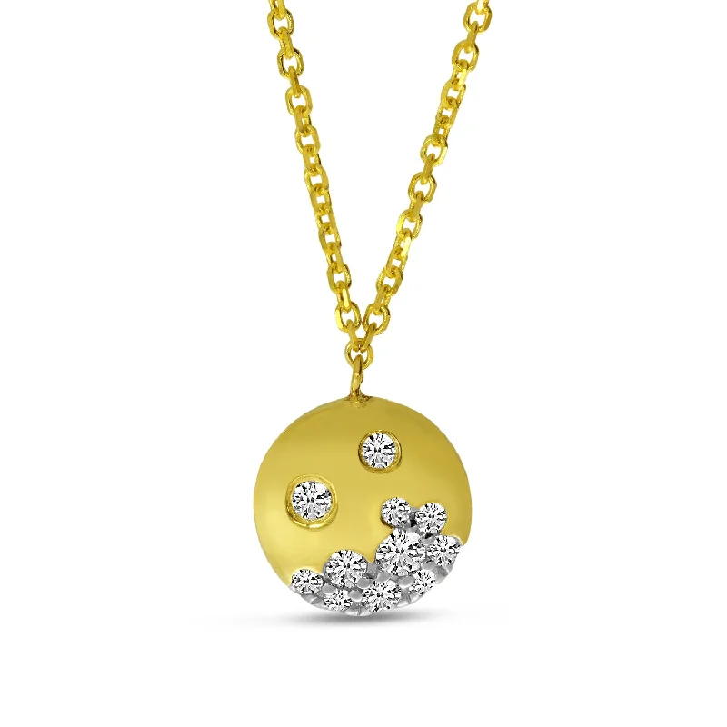 Custom Diamond Necklace-14K Yellow Gold 0.23ct. Scattered Diamond Round Disc Necklace