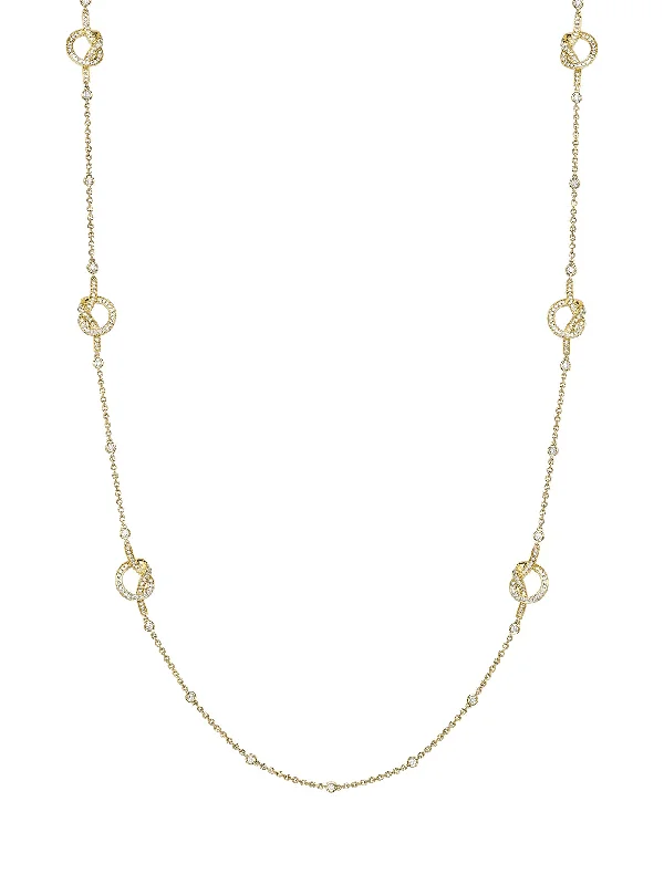 Fashionable Beaded Necklace-Knot Long Yellow Gold Diamond Necklace