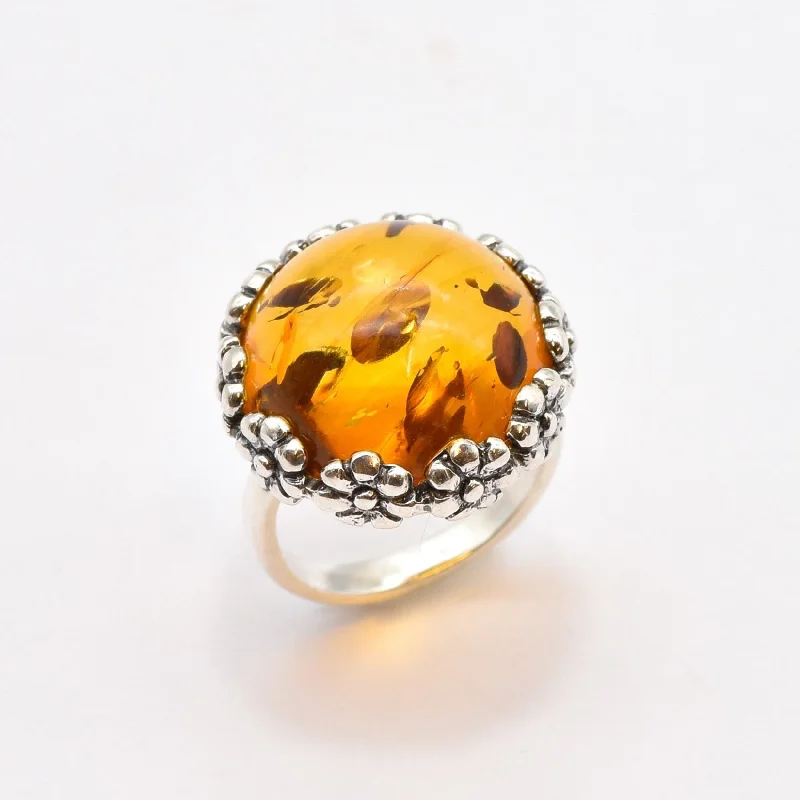 Unique Wedding Ring Set for Men-Large Amber Ring - Yellow Statement Ring - Leo Zodiac Ring