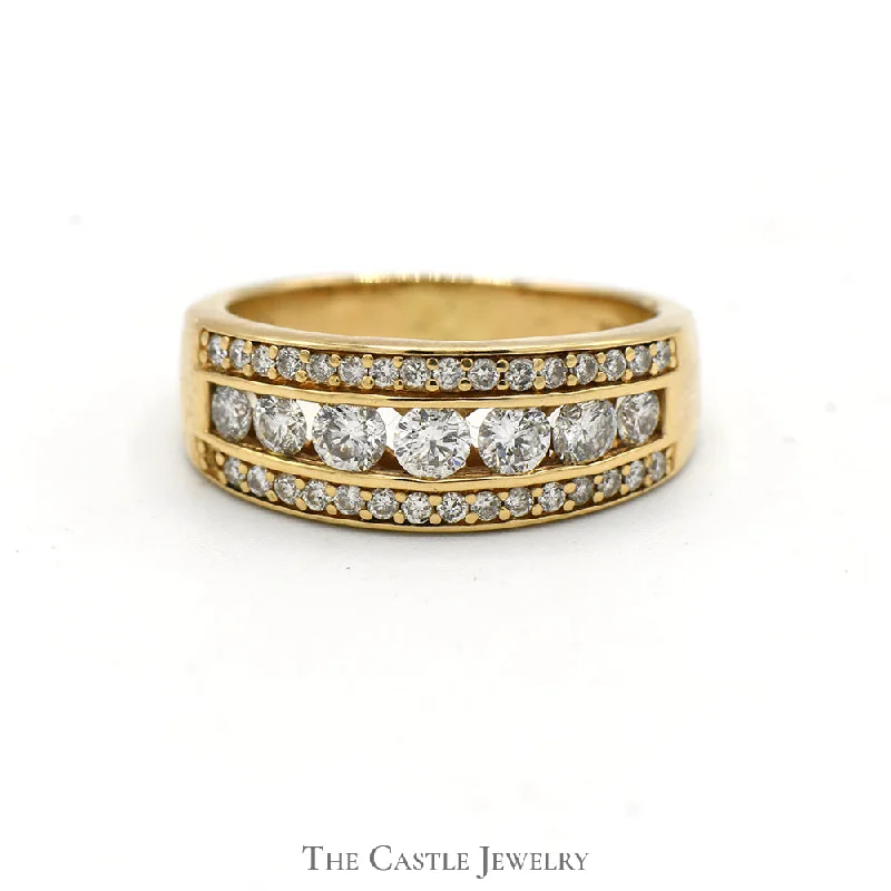 Custom Engagement Ring for Bride-1cttw Channel Set Diamond Band with Diamond Accents in 14k Yellow Gold