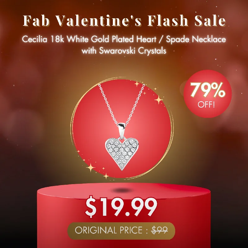 Handmade Silver Necklace-Cecilia 18k White Gold Plated Heart / Spade Necklace with Swarovski Crystals - Fab Valentine's Flash Sale