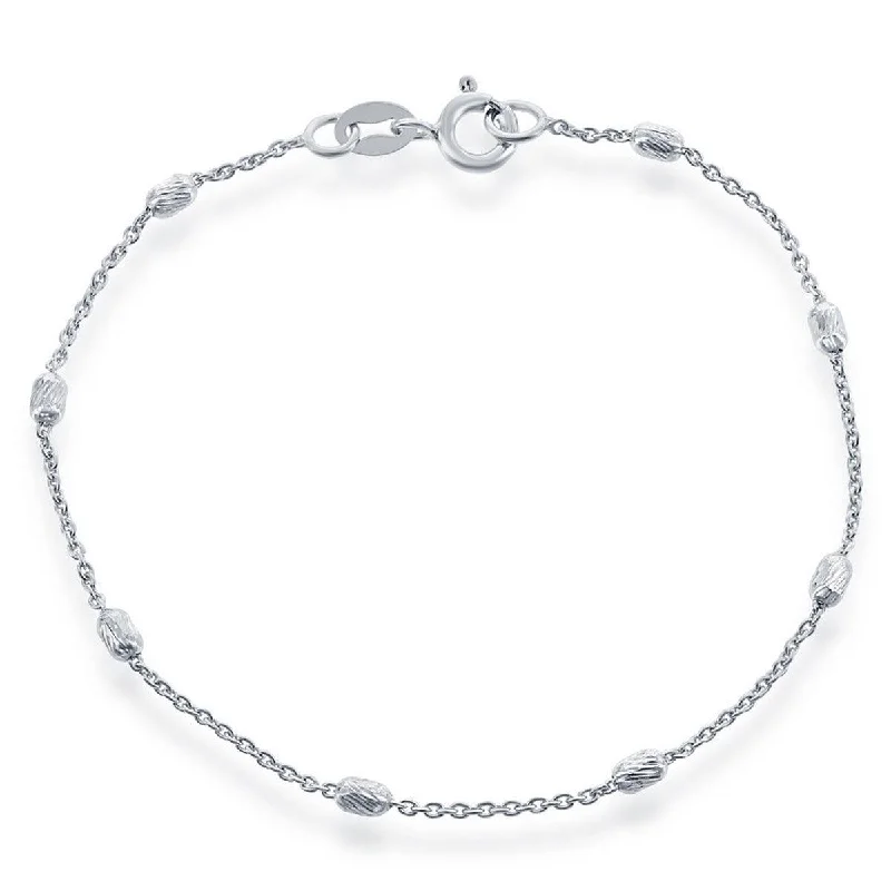 Unique Silver Bracelet-Classic Women's Bracelet - Sterling Silver Diamond Cut Oval Beads | S-4920