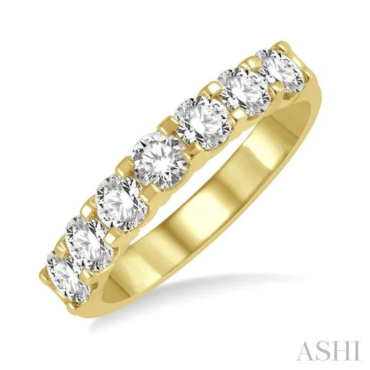 Customizable Birthstone Ring-1 Ctw Round Cut 7 Stone Diamond Wedding Band in 14K Yellow Gold