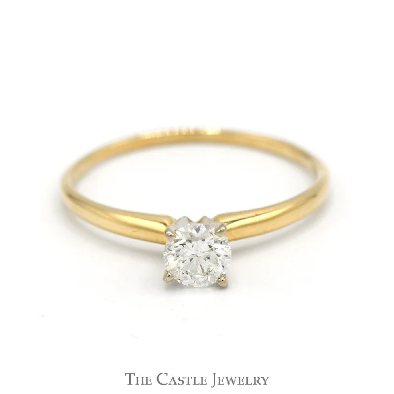 Vintage Engagement Ring-.45ct Round Diamond Solitaire Engagement Ring in 14k Yellow Gold