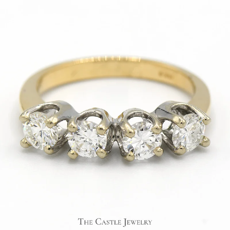 Simple Silver Engagement Ring-1cttw Four Round Brilliant Cut Diamond Band in 14k Yellow Gold