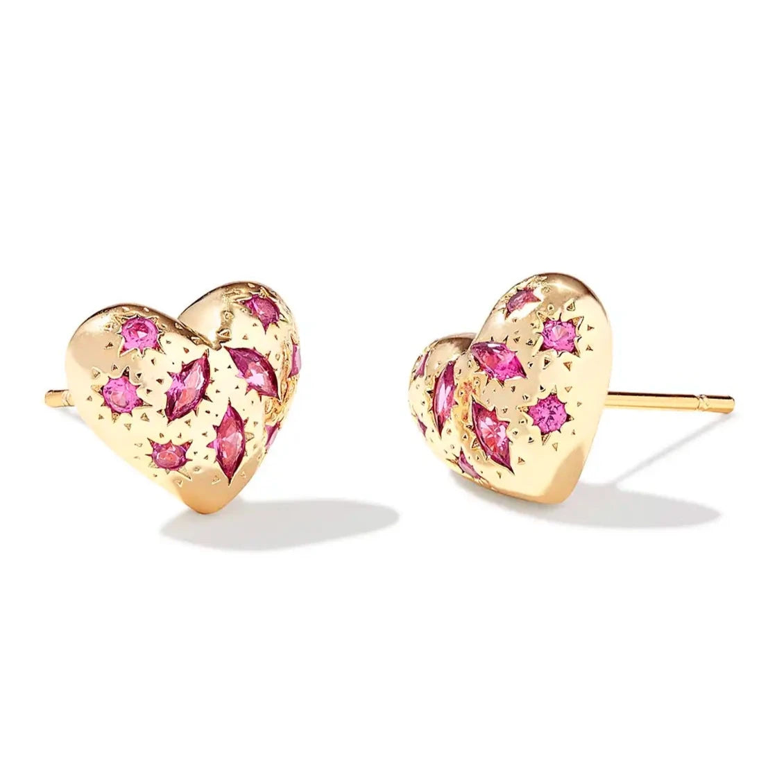 Modern Earrings for Teens-Kendra Scott | Holland Gold Heart Stud Earrings in Prink Crystal