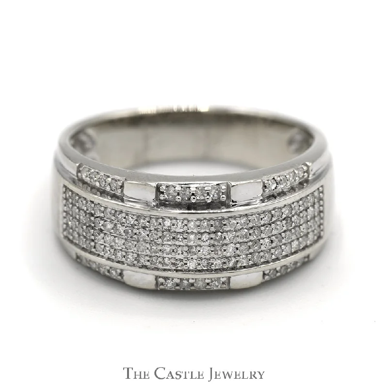 Classic Gold Wedding Band-Men's 1/3cttw Pave Set Diamond Cluster Ring in 10k White Gold