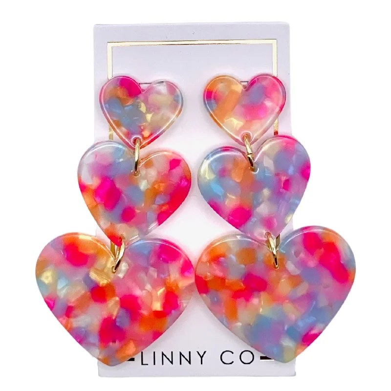 Luxurious Pearl Earrings-Linny Co | Penny Heart Drop Earrings in Pink Sprinkles