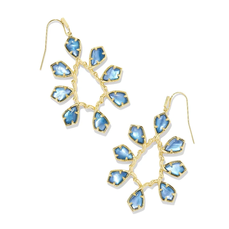 Custom Diamond Earrings-Kendra Scott | Camry Gold Open Frame Drop Earrings in Indigo Watercolor Illusion