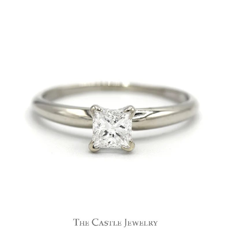 Birthstone Engagement Ring-.53ct Princess Cut Diamond Solitaire Engagement Ring in 10k White Gold