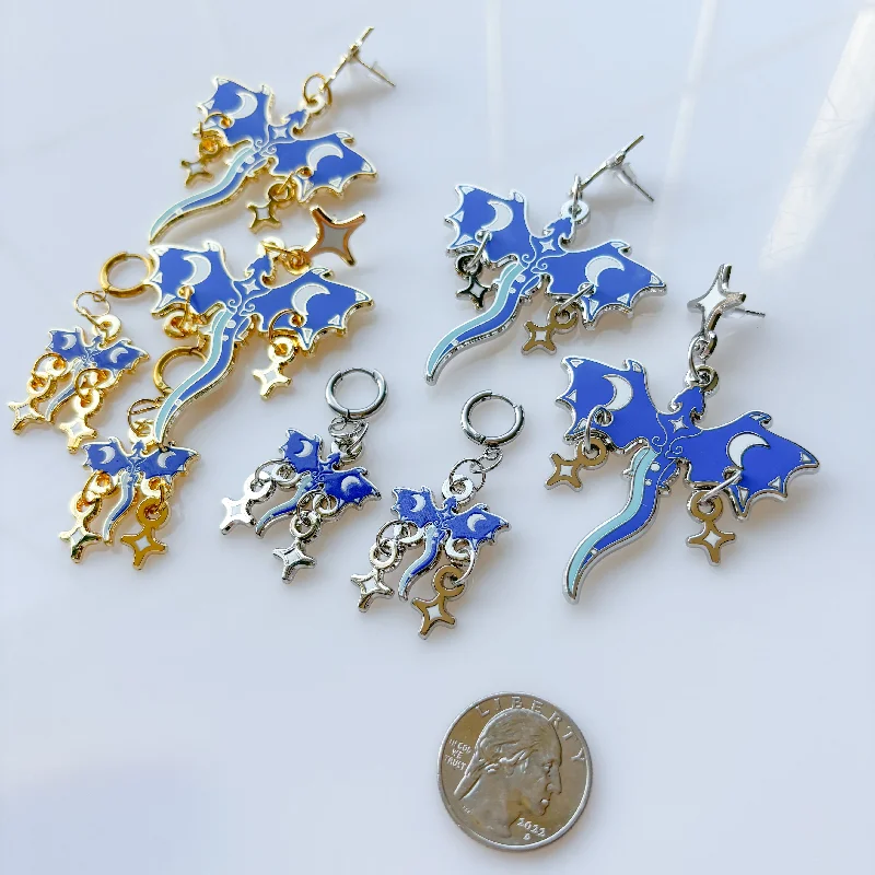 Fine Silver Earrings-BLUE MOON DRAGON METAL EARRINGS