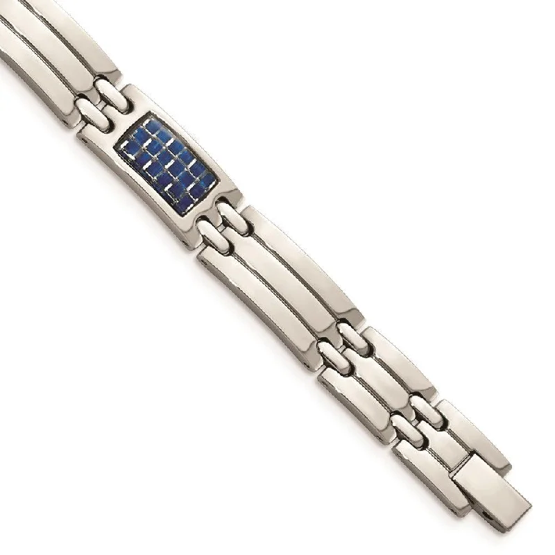 Women’s Wedding Bracelet-Stainless Steel Blue Carbon Fiber Inlay Polished Bracelet