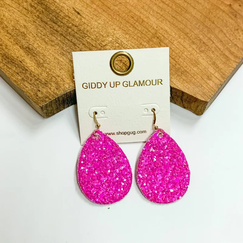 Elegant Gemstone Stud Earrings-Glitter Teardrop Earrings in Pink