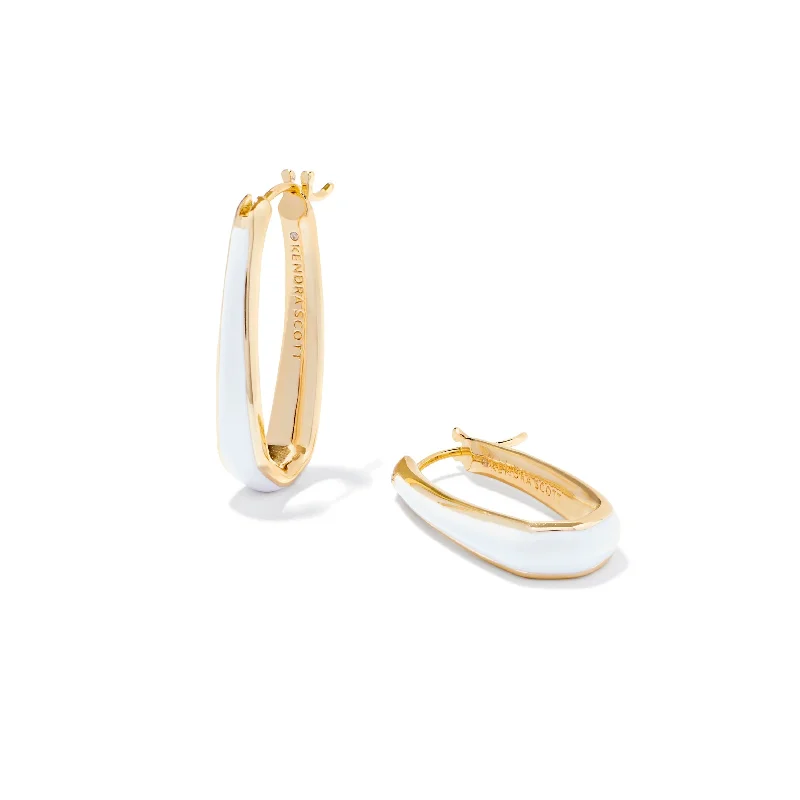 Black Earrings for Women-Kendra Scott | Kelsey Gold Hoop Earrings in White Enamel