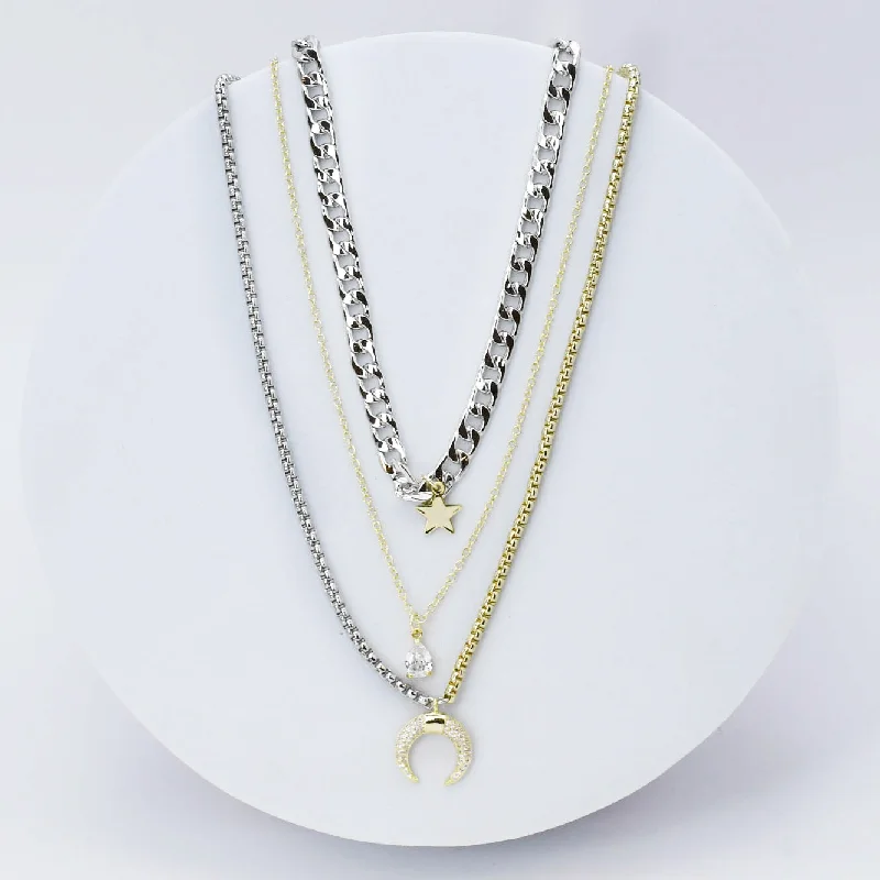 Modern Diamond Necklace-Lunar Glow Layer Necklace L5