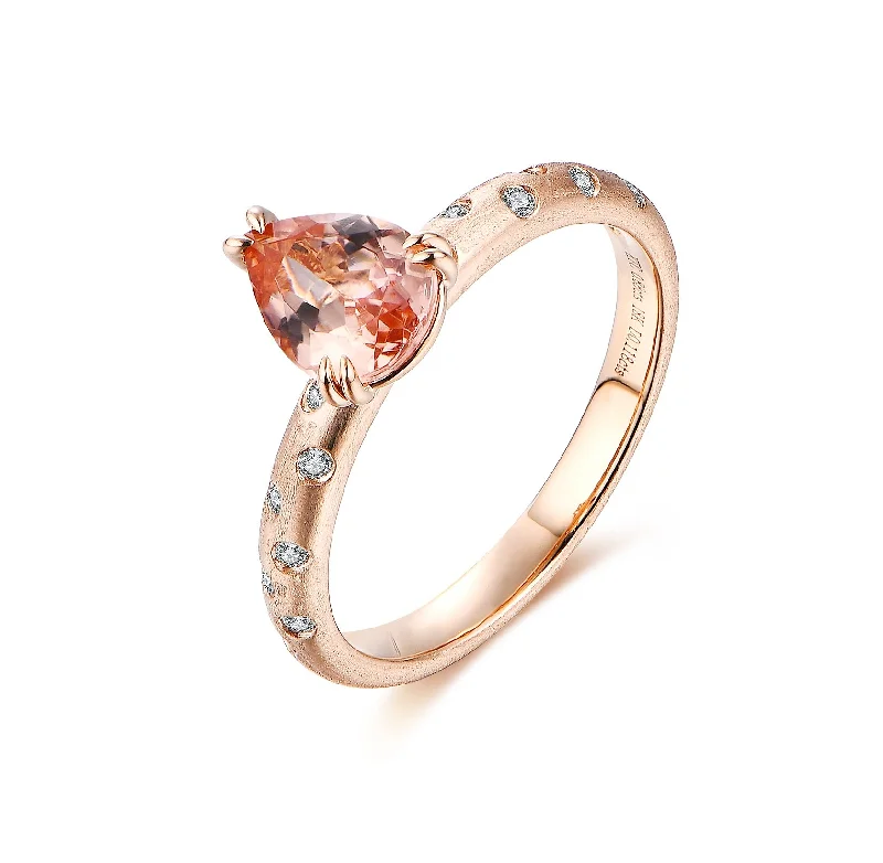 Large Engagement Ring-Morganite Sand Finish Diamond Ring