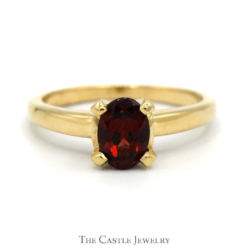 Dazzling Engagement Ring Set-Oval Garnet Solitaire Ring in 14k Yellow Gold 4 Prong Setting