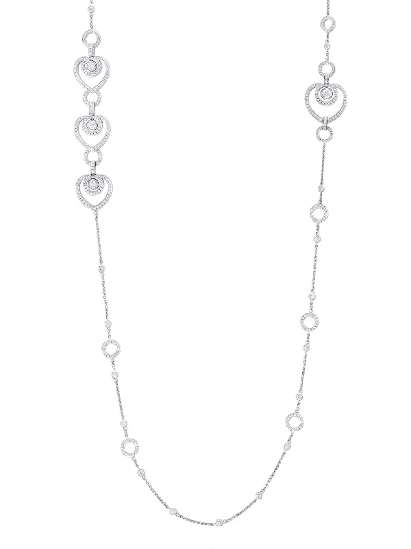 Beautiful Diamond Necklace-Sophie Long Open Heart Platinum Diamond Necklace