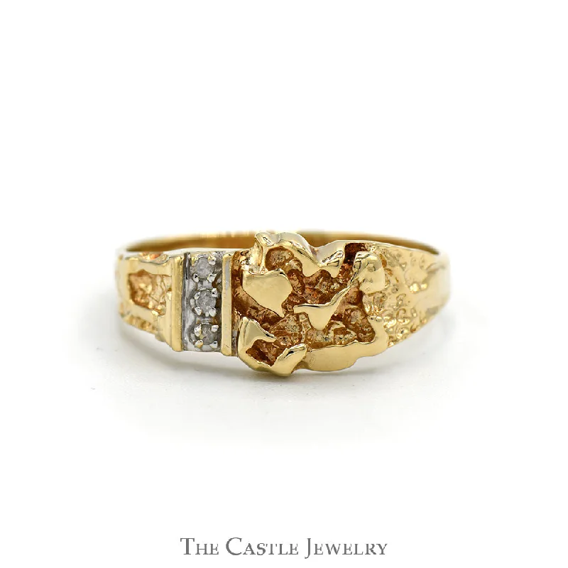 Fashionable Stackable Rings-Nugget Designed Ring with Diamond Accents in 10k Yellow Gold