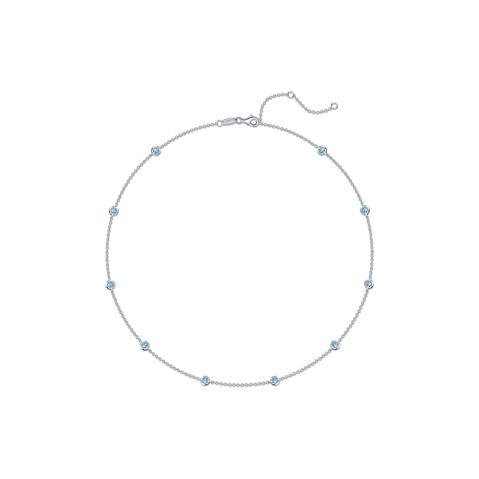 Silver Necklace with Crystal-Lafonn Simulated Blue Topaz Classic Bezel-Set Station Necklace N0008BTP18