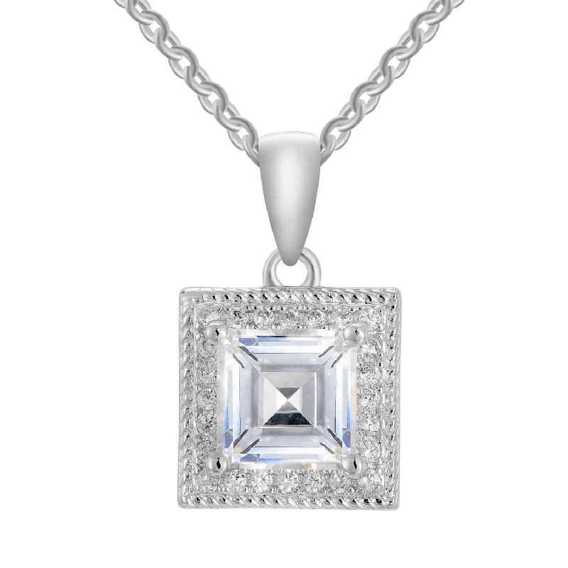 Delicate Gold Necklace-Rebecca 18k White Gold Plated Silver Necklace with Princess Cut Simulated Diamond Crystals