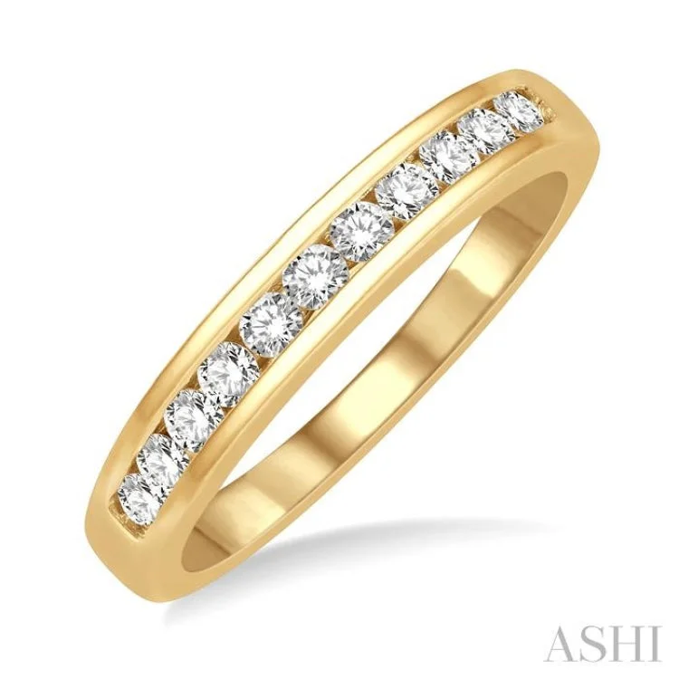 Unique Promise Ring-1/3 ctw Channel Set 11 Stone Round Cut Diamond Wedding Band in 14K Yellow Gold