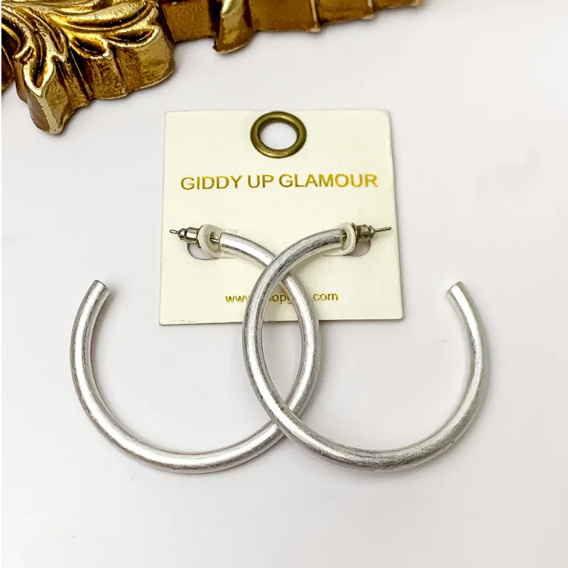 Affordable Gold Earrings-Classic Rod Hoop Earrings in Silver Tone