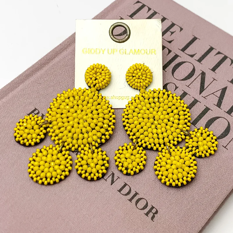 Classic Round Earrings-Beaded Circle Drop Statement Earrings in Yellow