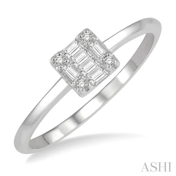 Beautiful Diamond Ring-1/8 Ctw Square Shape Baguette and Round Cut Diamond Petite Fashion Ring in 14K White Gold