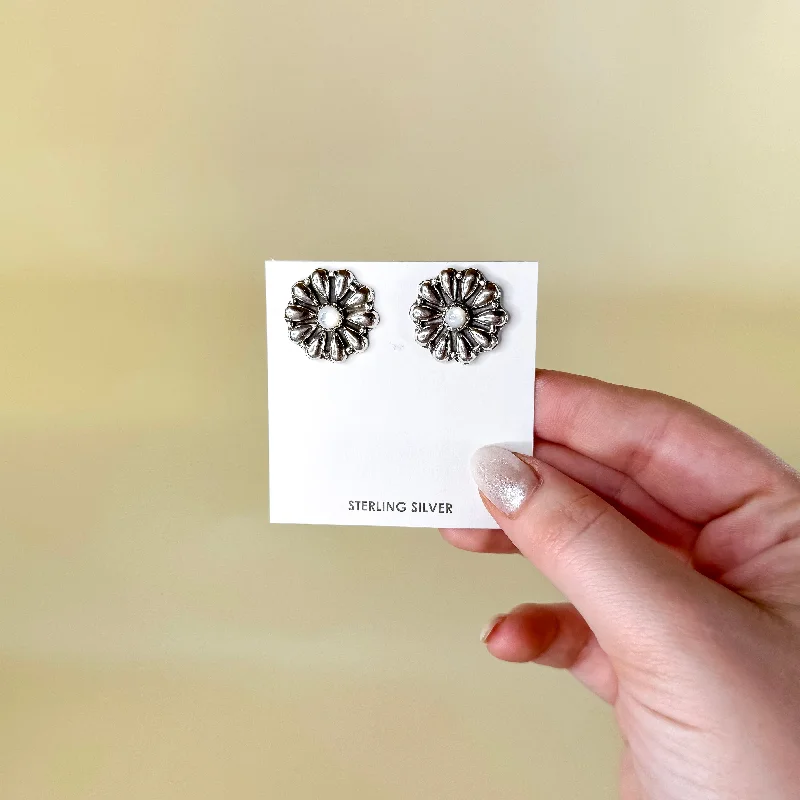 Geometric Earrings for Women-Hada Collection | Handmade Sterling Silver Mother of Pearl Stud Earrings